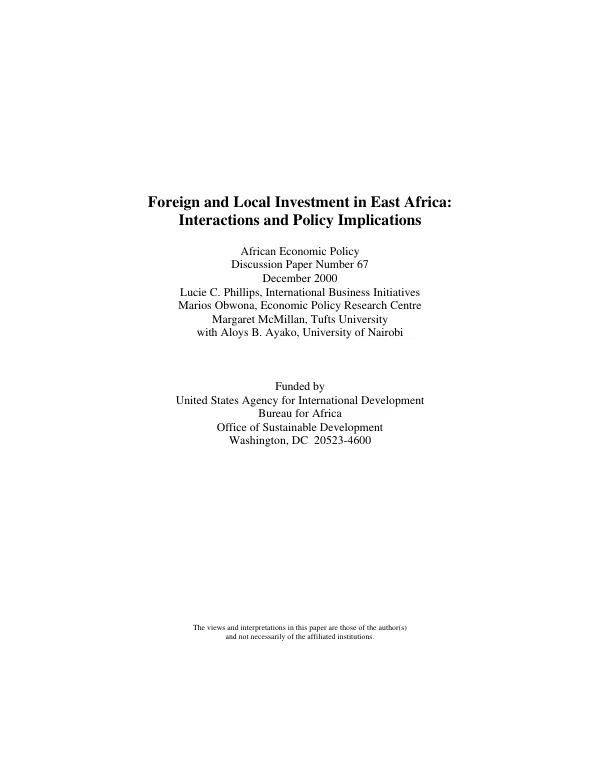 Foreign and local investment in East Africa : interactions and policy implications