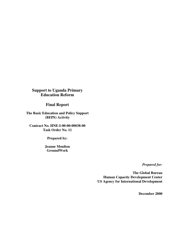Support to Uganda primary education reform : final report