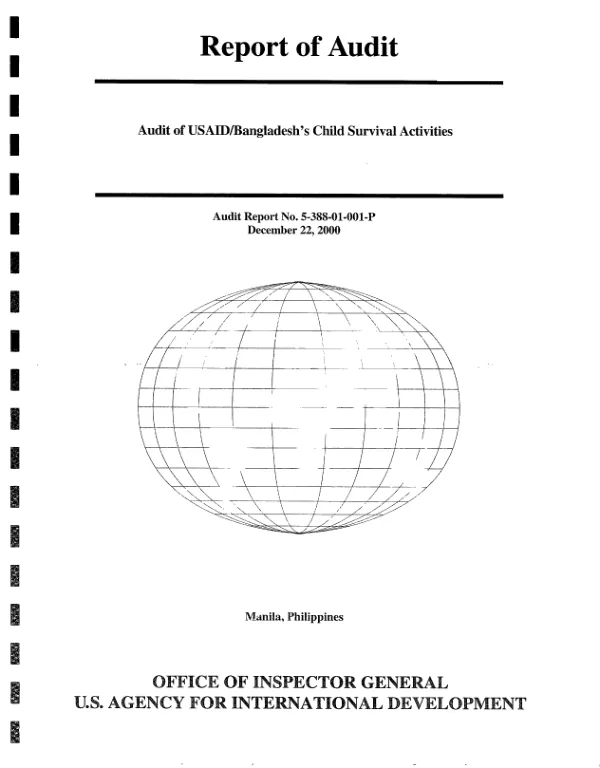 Audit of USAID/Bangladesh"s child survival activities
