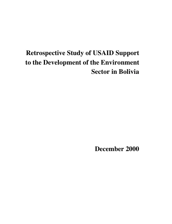Retrospective study of USAID support to the development of the environment sector in Bolivia