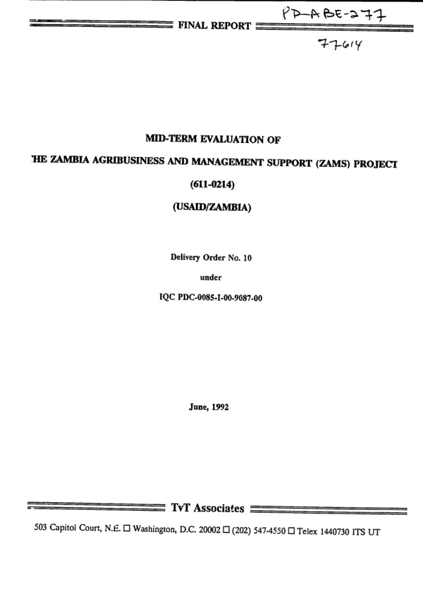 Mid-term evaluation of the Zambia agribusiness and management support (ZAMS) project (611-0214)