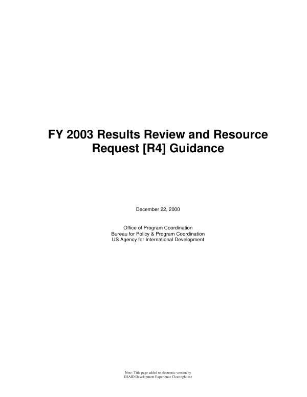 FY 2003 results review and resource request (R4) guidance