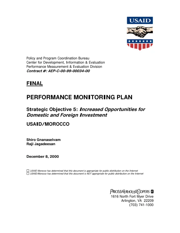 Performance monitoring plan -- strategic objective 5 : increased opportunities for domestic and foreign investment -- USAID/Morocco