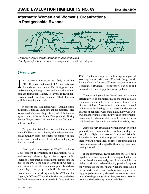 Aftermath : women and women"s organizations in postgenocide Rwanda