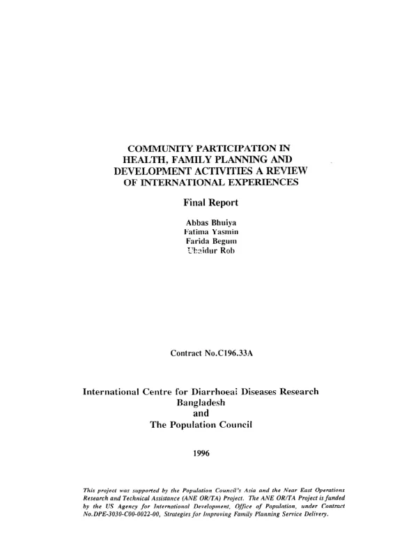 Community participation in health, family planning and development activities : a review of international experiences