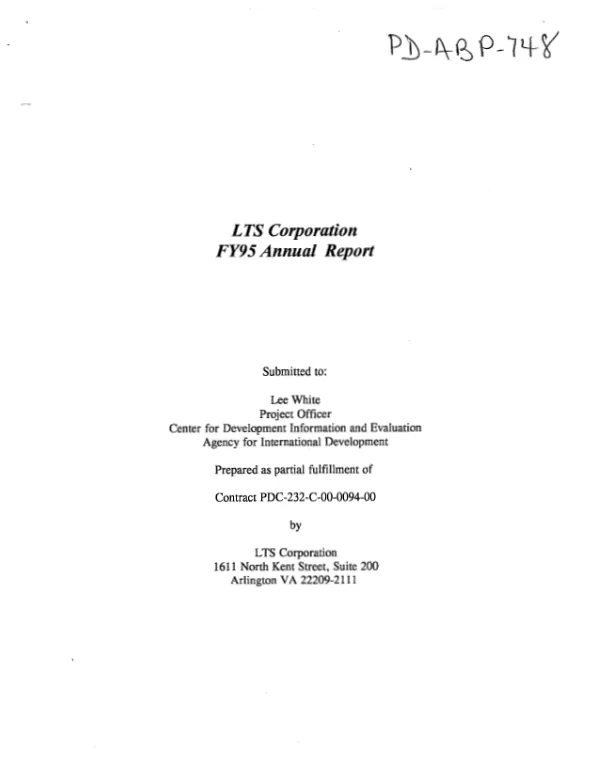 LTS Corporation FY 95 annual report on the operation of the Development Information Services Clearinghouse
