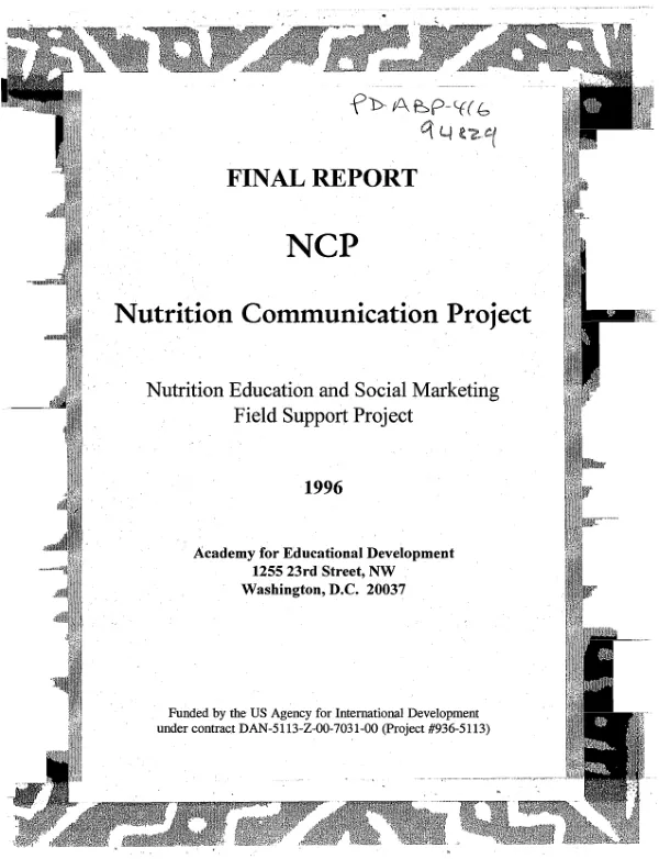 Final report : NCP nutrition communication project -- nutrition education and social marketing field support project