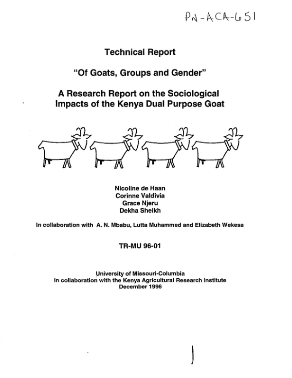 Technical report : "of goats, groups and gender" -- a research report on the sociological impacts of the Kenya dual purpose goat