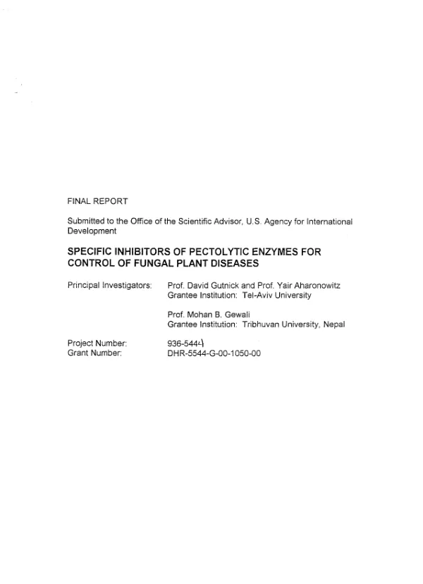 Specific inhibitors of pectolytic enzymes for control of fungal plant diseases