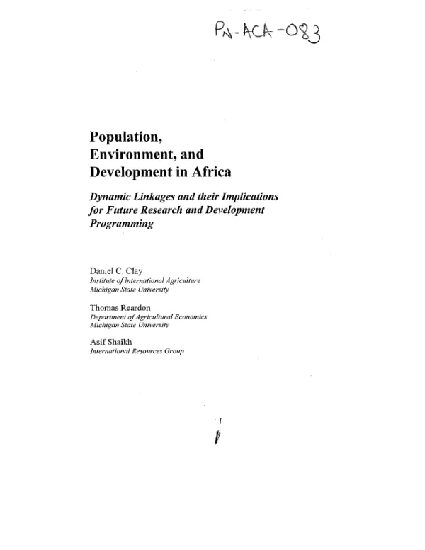 Population, environment, and development in Africa : dynamic linkages and their implications for future research and development programming