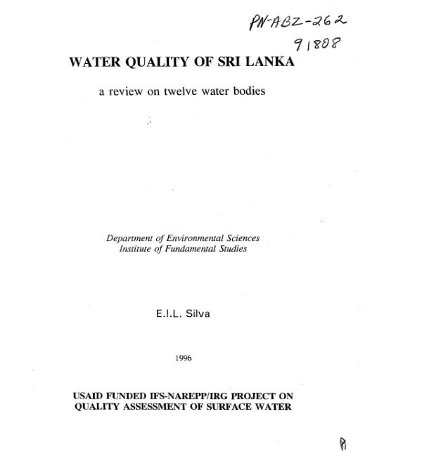 Water quality of Sri Lanka : a review on twelve water bodies