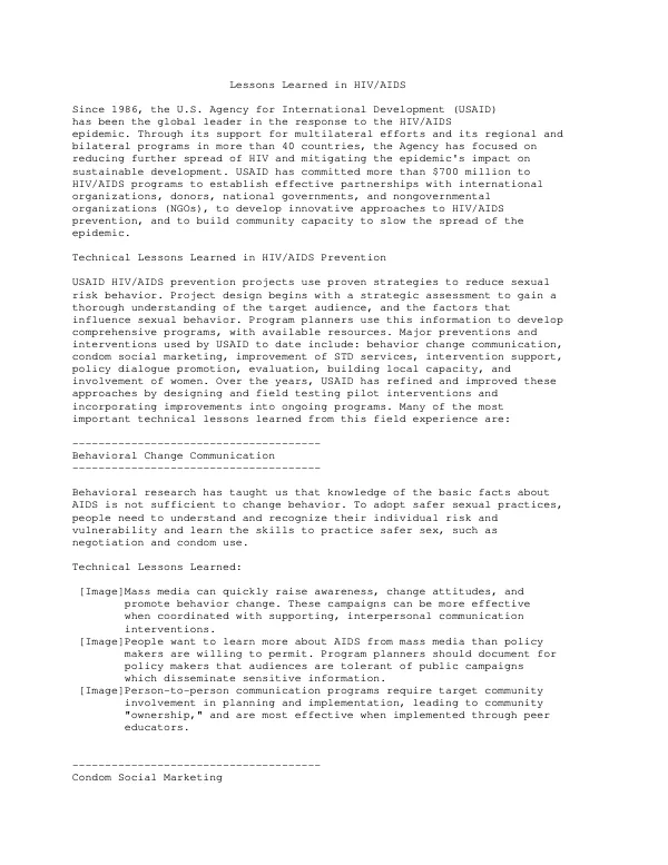 Lessons learned in HIV/AIDS