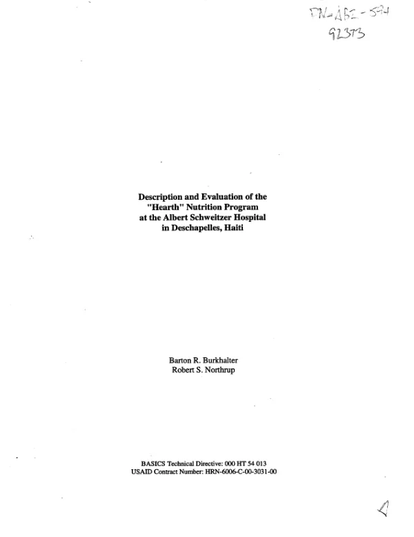 Description and evaluation of the "hearth" nutrition program at the Albert Schweitzer Hospital in Deschapelles, Haiti