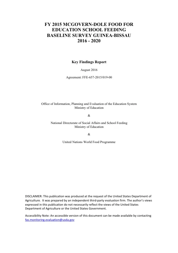 [USDA] FY 2015 McGovern-Dole food for education school feeding baseline survey Guinea-Bissau, 2016 - 2020 : key findings report
