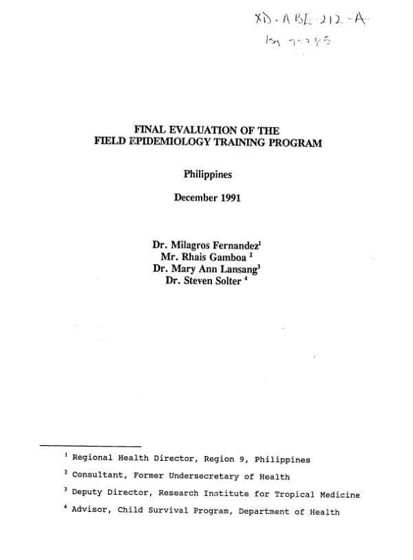 Final evaluation of the field epidemiology training program : Philippines