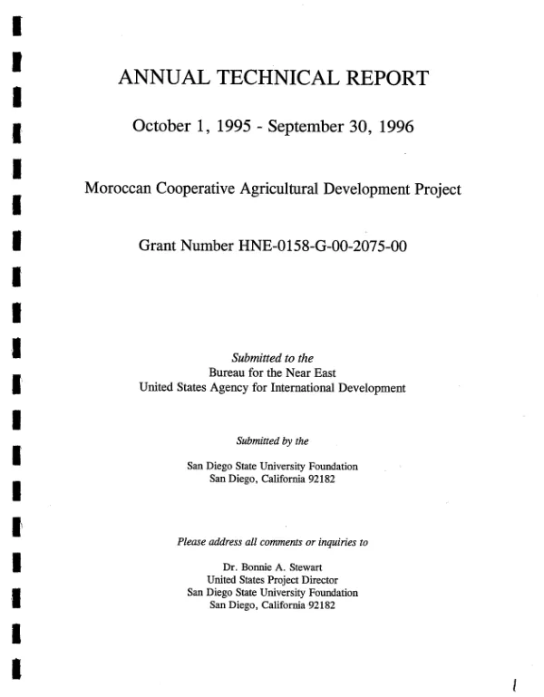 Annual technical report October 1, 1995-September 30, 1996 : Moroccan cooperative agricultural development project -- grant number HNE-0158-G-00-2075-00