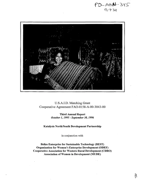 USAID matching grant cooperative agreement FAO-0158-A-00-3043-00 : third annual report -- October 1, 1995-September 30, 1996 : Katalysis North/South Development Partnership