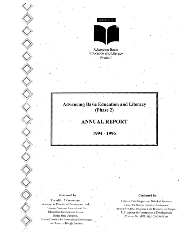 Advancing basic education and literacy (phase 2) : annual report -- 1994-1996