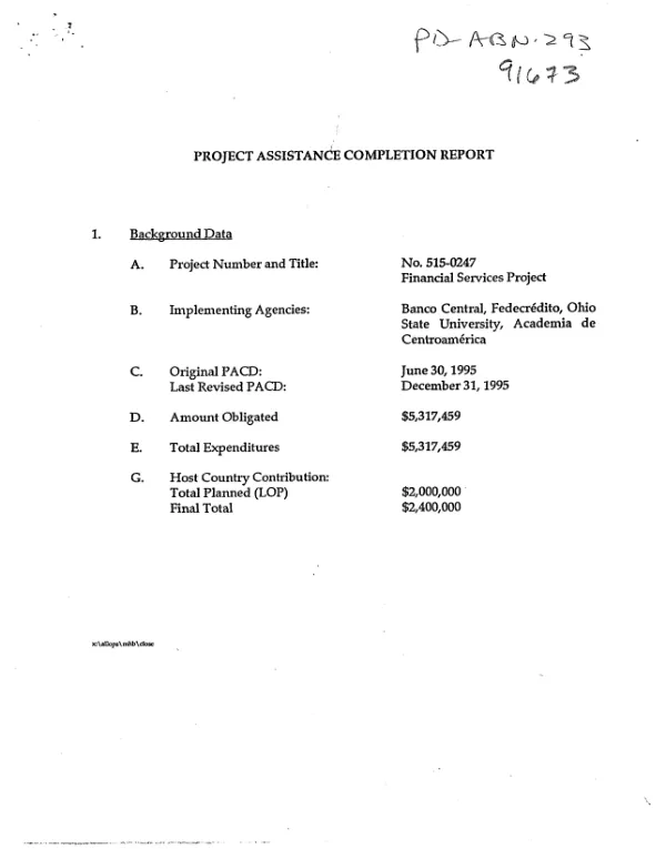 Project assistance completion report : financial services project no. 515-0247