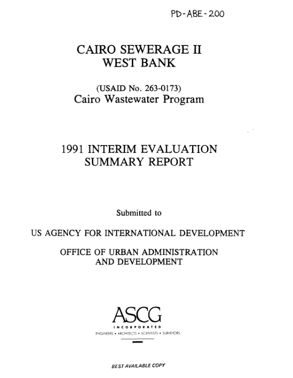 Cairo sewerage II West Bank (USAID no. 263-0173) : Cairo wastewater program -- 1991 interim evaluation summary report