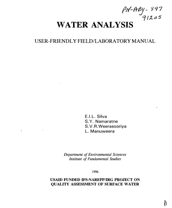 Water analysis : user - friendly field/laboratory manual