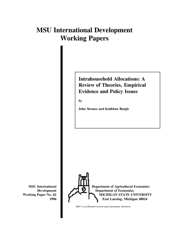 Intrahousehold allocations : a review of theories, empirical evidence and policy issues