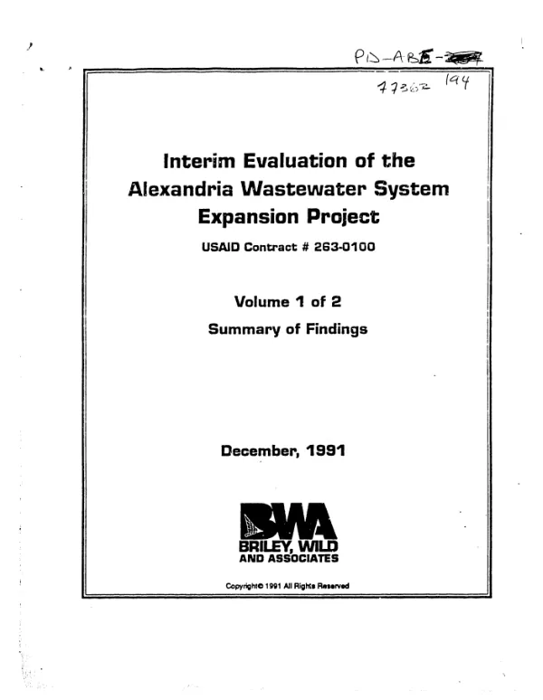Interim evaluation of Alexandria wastewater system expansion project, USAID contract no. 263-0100
