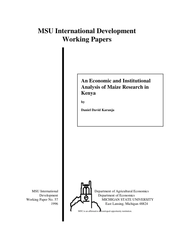 Economic and institutional analysis of maize research in Kenya