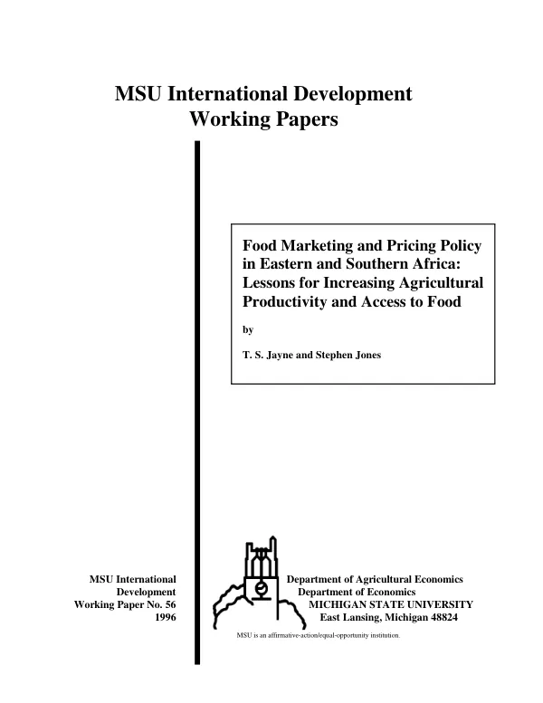Food marketing and pricing policy in Eastern and Southern Africa : lessons for increasing agricultural productivity and access to food