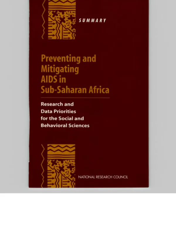 Summary -- preventing and mitigating AIDS in sub-Saharan Africa : research and data priorities for the social and behavioral sciences = Resume -- la prevention du SIDA et l"attenuation de ses effets en Afrique subsaharienne : recherches et donnees prioritaires pour les sciences sociales et comportementales