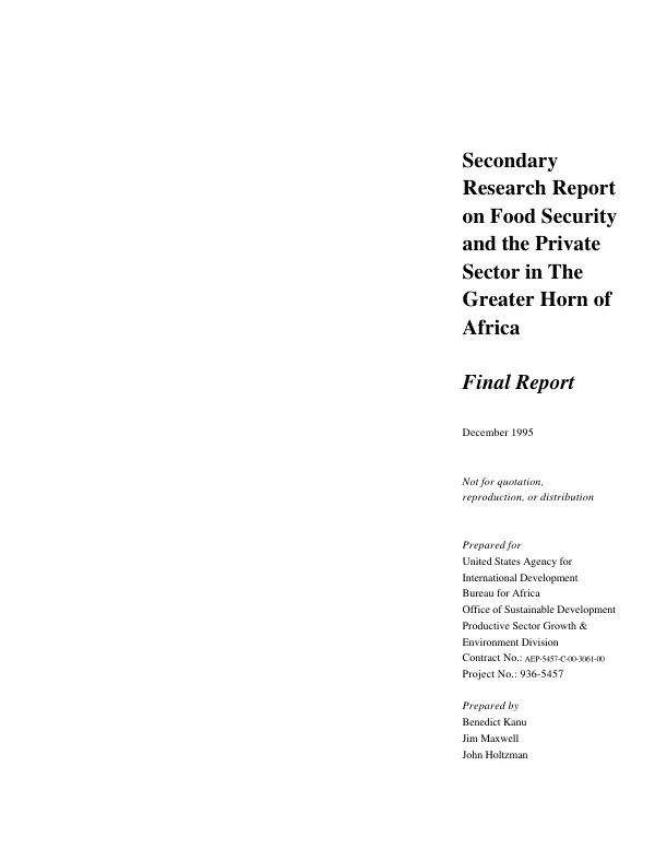 Secondary research report on food security and the private sector in the Greater Horn of Africa : final report
