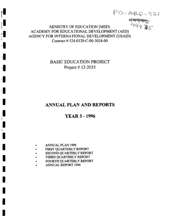 Basic education project, project #12 - 2035 : annual plan and reports - year 3 - 1996