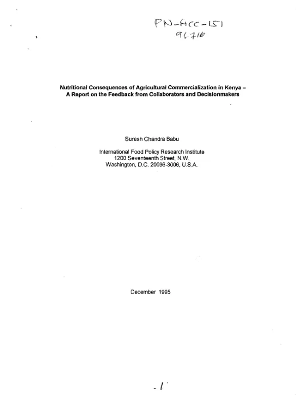 Nutritional consequences of agricultural commercialization in Kenya : a report on the feedback from collaborators and decisionmakers