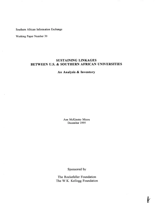 Sustaining linkages between U.S. and Southern African universities : an analysis and inventory