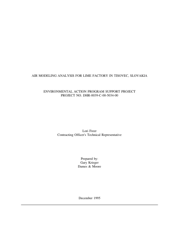 Air modeling analysis for Lime Factory in Tisovec, Slovakia : environmental action program support project -- project no. DHR-0039-C-00-5034-00