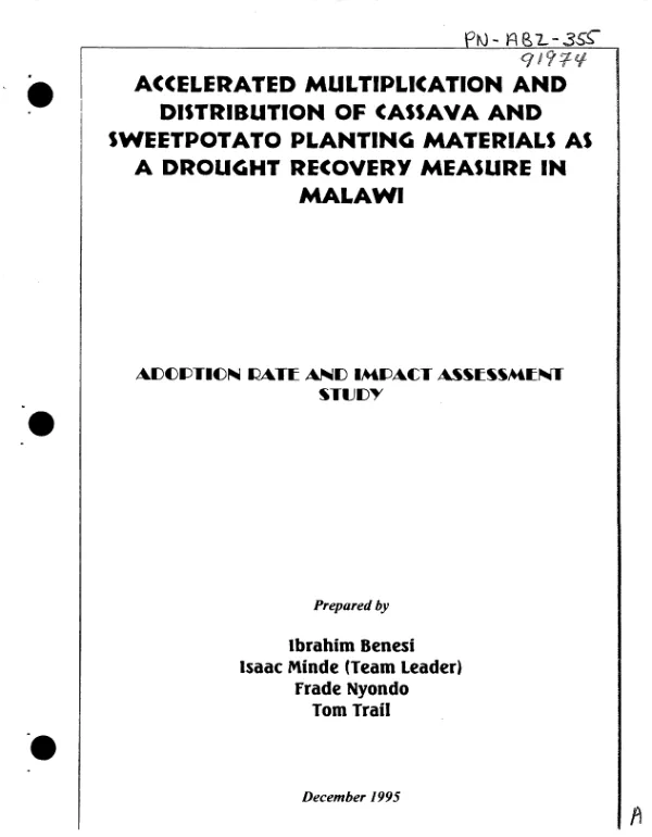 Accelerated multiplication and distribution of cassava and sweetpotato planting materials as a drought recovery measure in Malawi : adoption rate and impact assessment study