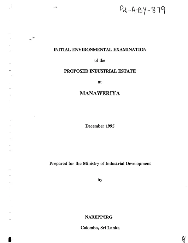 Initial environmental examination of the proposed industrial estate at Manaweriya