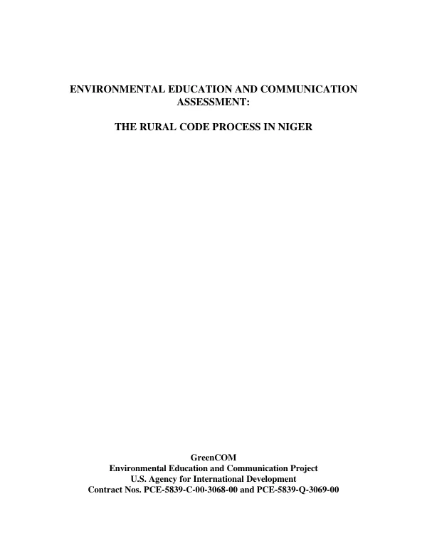 Environmental education and communication assessment : the rural code process in Niger