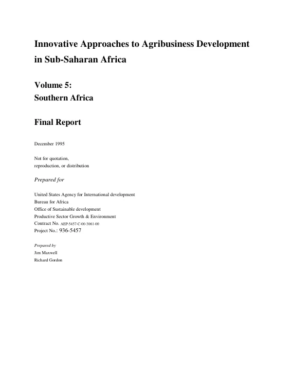 Innovative approaches to agribusiness development in sub-Saharan Africa -- volume 5 : Southern Africa -- final report
