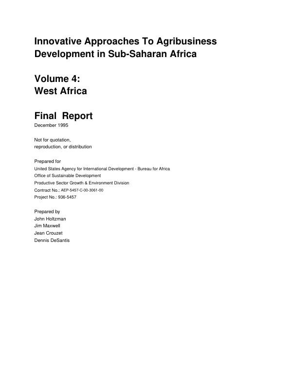 Innovative approaches to agribusiness development in sub-Saharan Africa -- volume 4 : West Africa -- final report