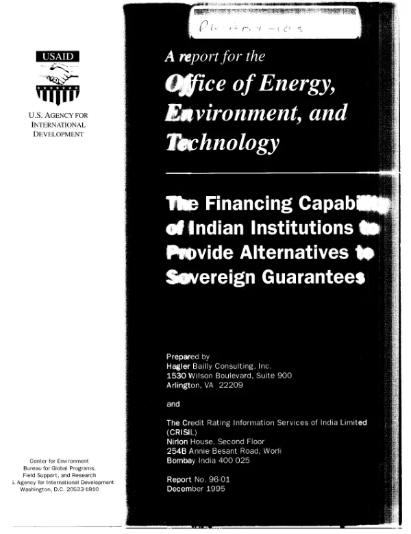 Financing capability of Indian institutions to provide alternatives to sovereign guarantees