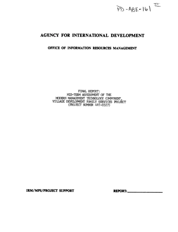 Final report : mid-term assessment of the modern management technology component of the village development family services project