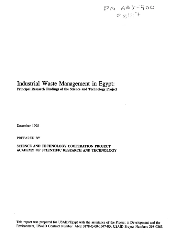 Industrial waste management in Egypt : principal research findings of the science and technology project