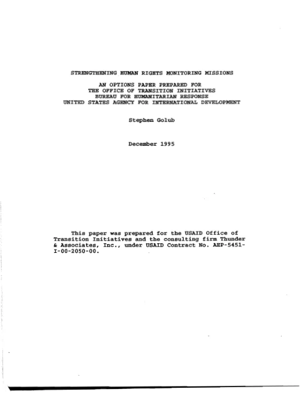 Strengthening human rights monitoring missions : an options paper