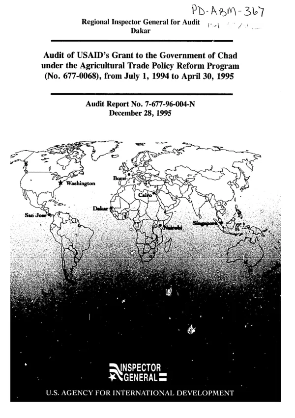 Audit of USAID"s grant to the Government of Chad under the agricultural trade policy reform program (no. 677-0068), from July 1, 1994 to April 30, 1995