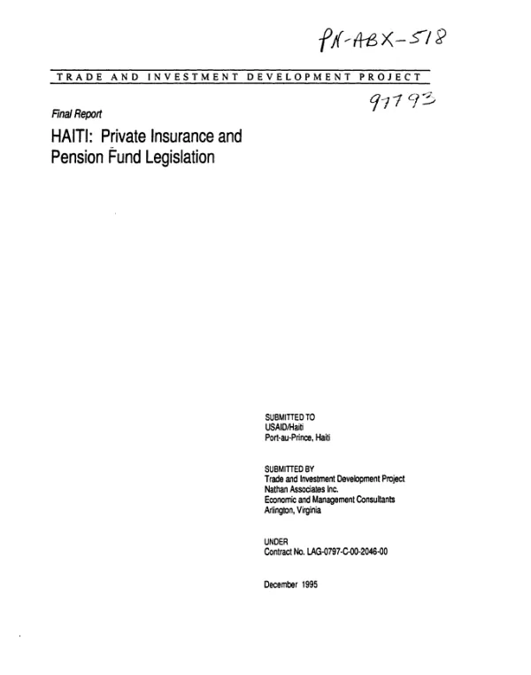 Final report -- Haiti : private insurance and pension fund legislation