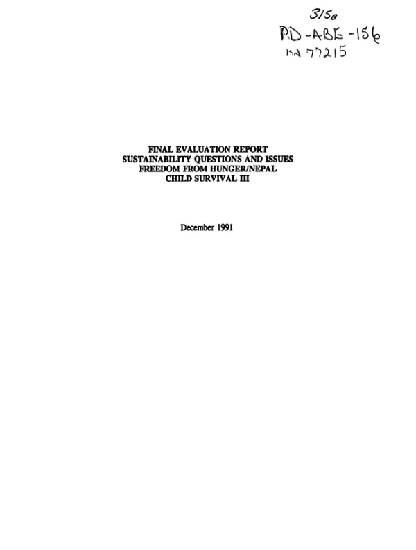 Final evaluation report : sustainability questions and issues -- Freedom From Hunger/Nepal -- child survival III