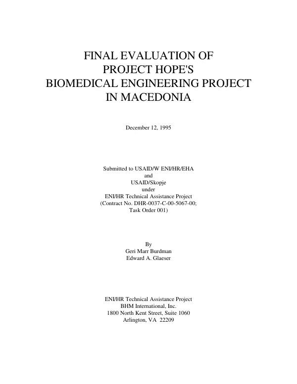 Final evaluation of Project HOPE"s biomedical engineering project in Macedonia