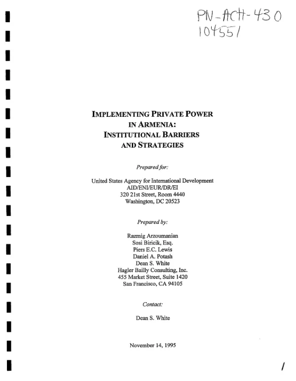 Implementing private power in Armenia : institutional barriers and strategies