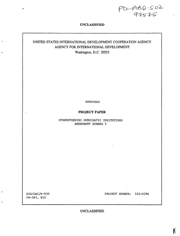 Honduras -- strengthening democratic institutions : amendment number 5